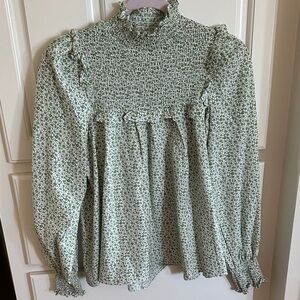 Glamorous Green Floral Ruffle Blouse